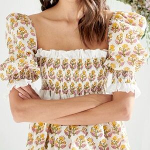 Neve & Noor Nancy Dress Daffodil Floral Organic Hand Printed Cotton size XS / S